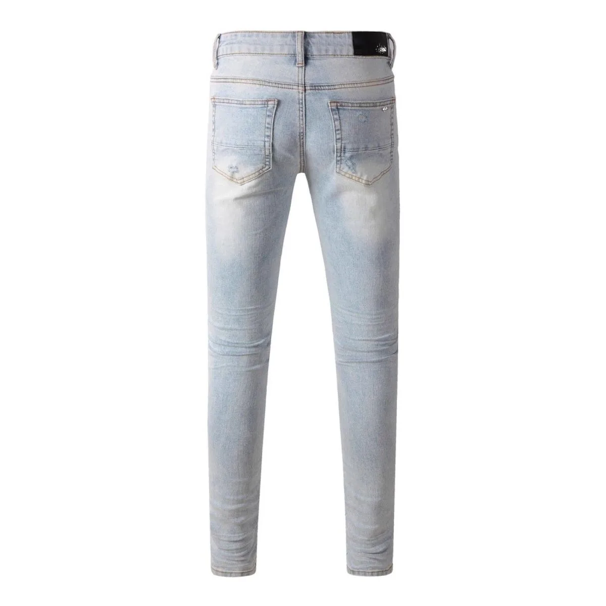 P220 💰 AMIRI patch embroidery jeans trousers AMIRI high street basic ripped tight elastic jeans trousers amiri brand jeans break the production process and cutting of the original jeans, the fabrics are softer and more comfortable Hand-sewn collar label Customized logo buttons Genuine leather tag Color: Picture color Size: 30-32-34-36