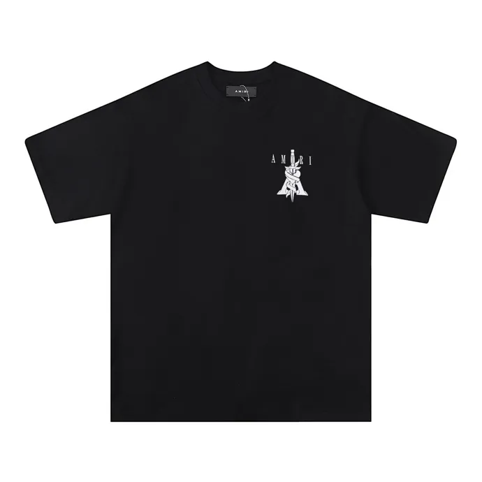Style number: 667 P114 Fabric: 260g double yarn AMIRI 2025 spring and summer new logo round neck T-shirt high street men and women loose classic letter sword short sleeves Color: black white Size: S M L XL