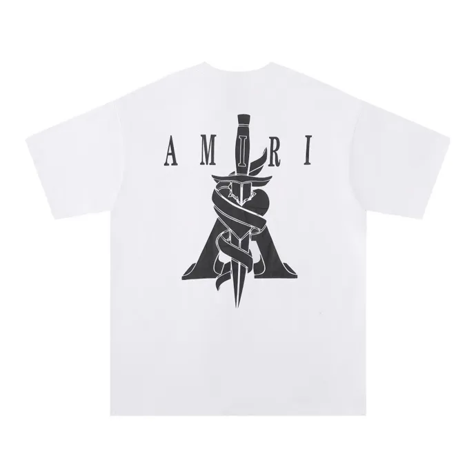 Style number: 667 P114 Fabric: 260g double yarn AMIRI 2025 spring and summer new logo round neck T-shirt high street men and women loose classic letter sword short sleeves Color: black white Size: S M L XL