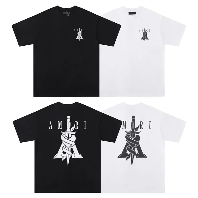 Style number: 667 P114 Fabric: 260g double yarn AMIRI 2025 spring and summer new logo round neck T-shirt high street men and women loose classic letter sword short sleeves Color: black white Size: S M L XL