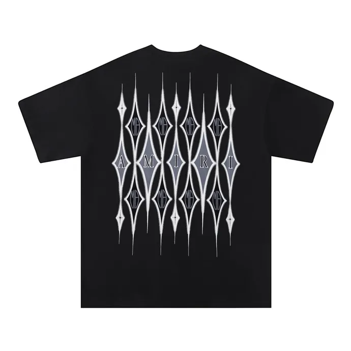Style number: 676 P120 Fabric: 260g double yarn AMIRI 2025 spring and summer new logo round neck T-shirt high street unisex style loose classic letter short sleeves Color: white black Size: S M L XL