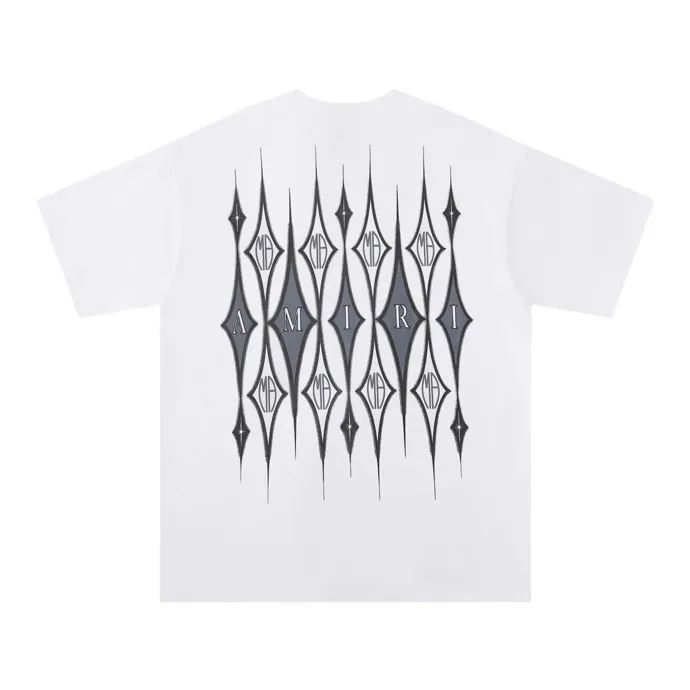 Style number: 676 P120 Fabric: 260g double yarn AMIRI 2025 spring and summer new logo round neck T-shirt high street unisex style loose classic letter short sleeves Color: white black Size: S M L XL