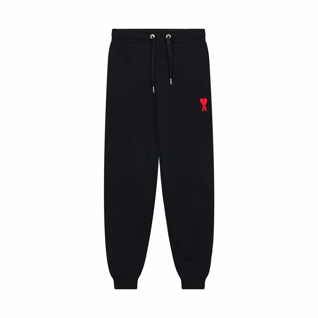 CY510# Ami Paris 2023 new medium love towel embroidered spring and summer new red love sports casual trousers drawstring sweatpants Customized 400g pure cotton fabric, same style for men and women Color: black white candy pink sky blue floral gray vanilla apricot Baolan Size: S-XL