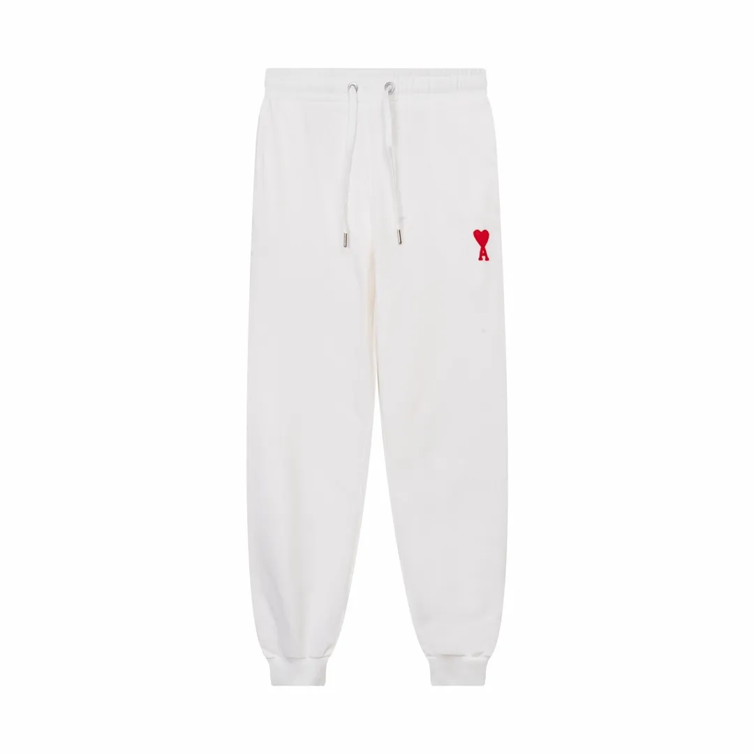 CY510# Ami Paris 2023 new medium love towel embroidered spring and summer new red love sports casual trousers drawstring sweatpants Customized 400g pure cotton fabric, same style for men and women Color: black white candy pink sky blue floral gray vanilla apricot Baolan Size: S-XL