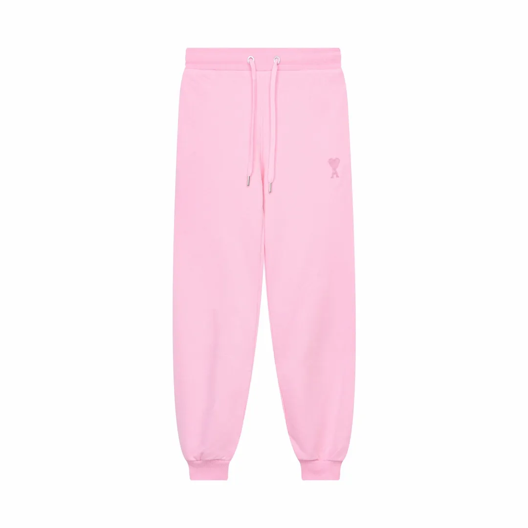 CY510# Ami Paris 2023 new medium love towel embroidered spring and summer new red love sports casual trousers drawstring sweatpants Customized 400g pure cotton fabric, same style for men and women Color: black white candy pink sky blue floral gray vanilla apricot Baolan Size: S-XL