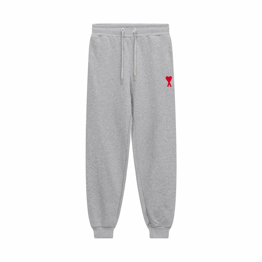 CY510# Ami Paris 2023 new medium love towel embroidered spring and summer new red love sports casual trousers drawstring sweatpants Customized 400g pure cotton fabric, same style for men and women Color: black white candy pink sky blue floral gray vanilla apricot Baolan Size: S-XL