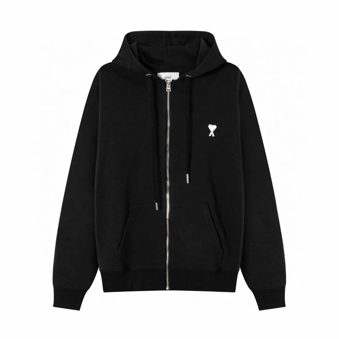 669# AMI Paris 2025 autumn and winter new product ADC small love embroidered hooded cardigan sweatshirt. Customized 360g pure cotton fabric. New main wheat. Washable wheat QR code can be scanned. Same style for men and women. Color: black, white, orchid, gray, light green, dark green. Size: S-XL