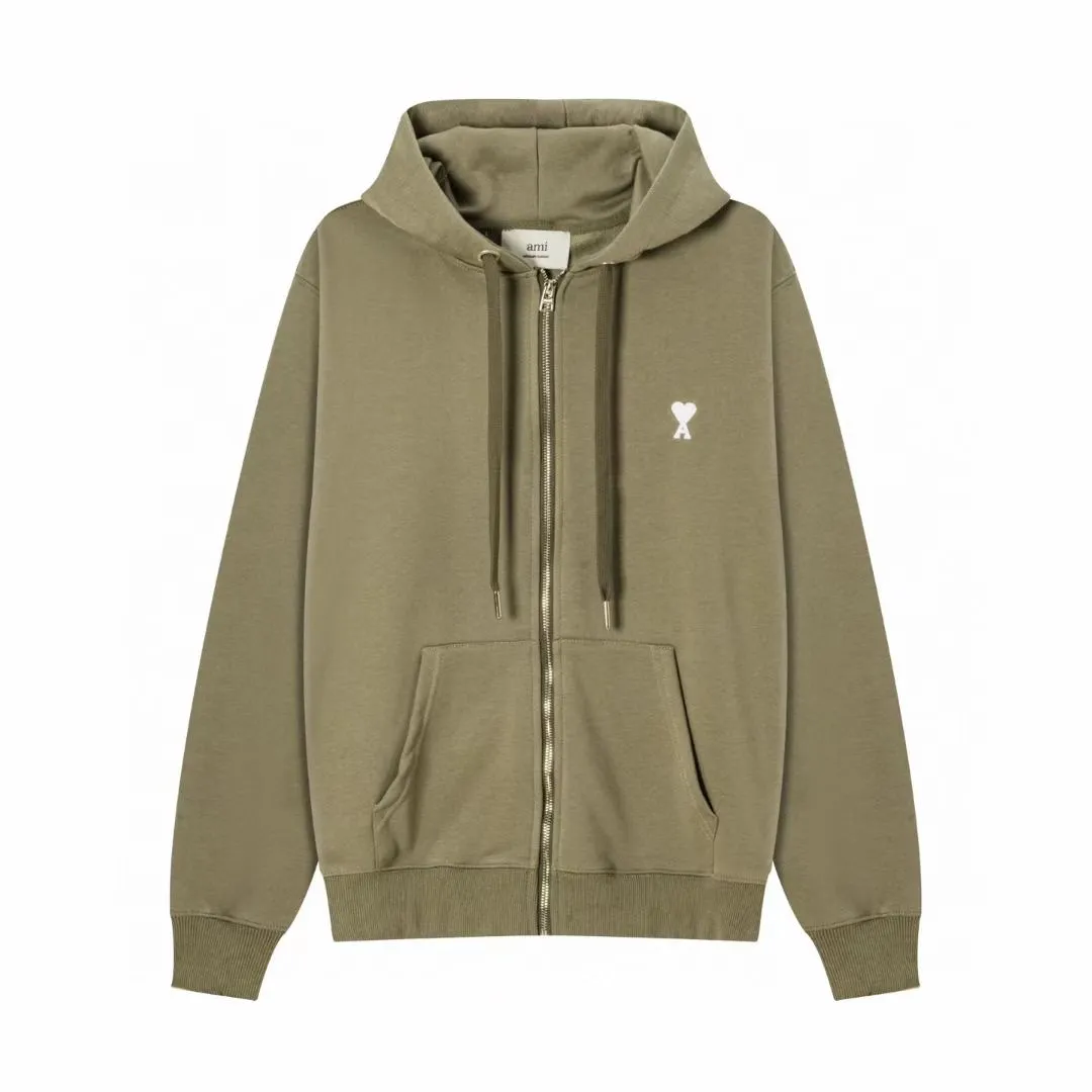 669# AMI Paris 2025 autumn and winter new product ADC small love embroidered hooded cardigan sweatshirt. Customized 360g pure cotton fabric. New main wheat. Washable wheat QR code can be scanned. Same style for men and women. Color: black, white, orchid, gray, light green, dark green. Size: S-XL