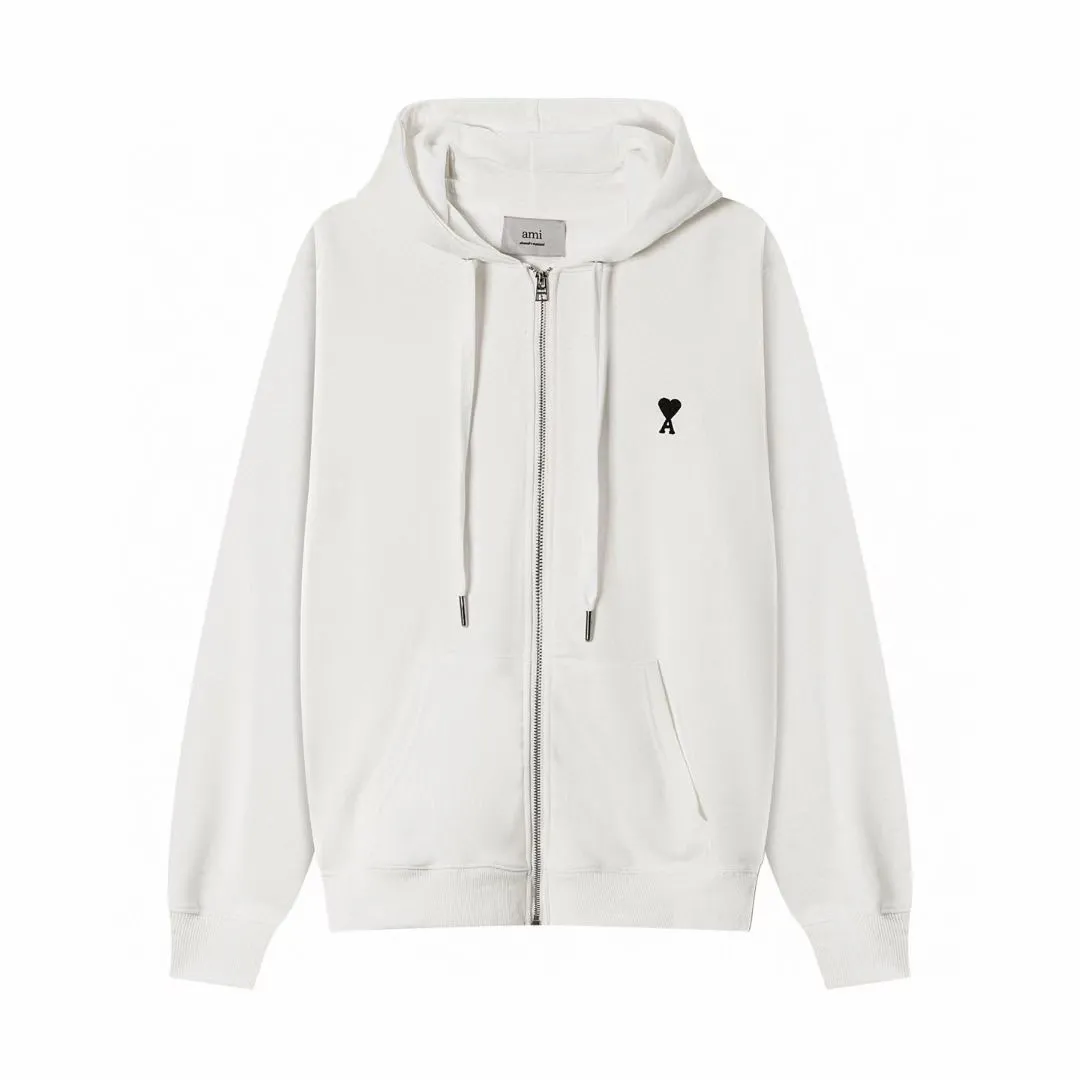 669# AMI Paris 2025 autumn and winter new product ADC small love embroidered hooded cardigan sweatshirt. Customized 360g pure cotton fabric. New main wheat. Washable wheat QR code can be scanned. Same style for men and women. Color: black, white, orchid, gray, light green, dark green. Size: S-XL