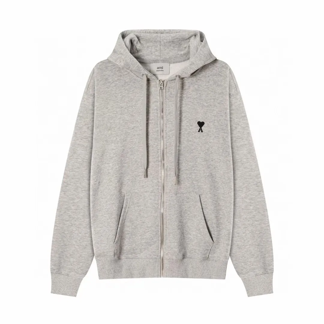669# AMI Paris 2025 autumn and winter new product ADC small love embroidered hooded cardigan sweatshirt. Customized 360g pure cotton fabric. New main wheat. Washable wheat QR code can be scanned. Same style for men and women. Color: black, white, orchid, gray, light green, dark green. Size: S-XL