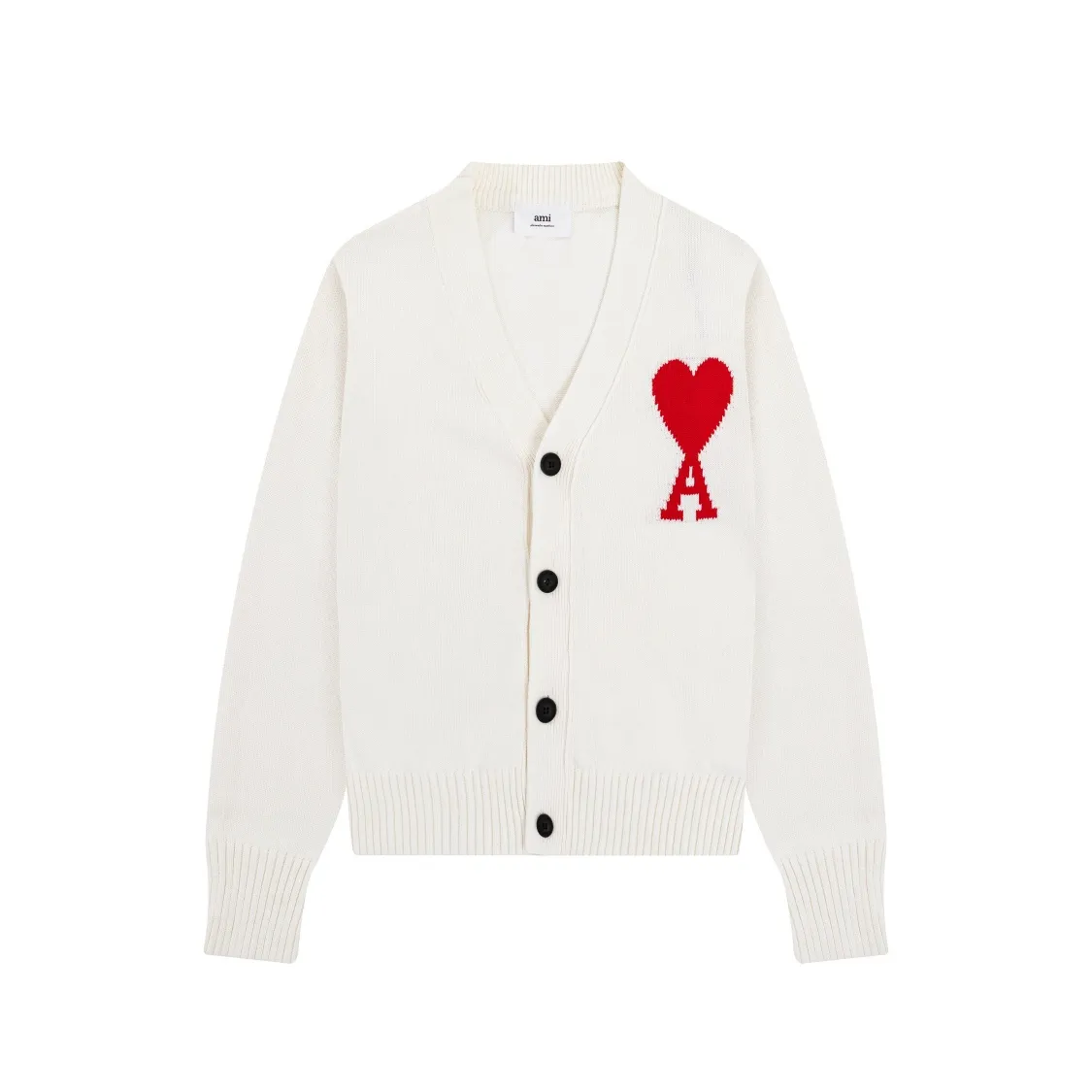 CYA28# 2022 spring and summer new Ami de Coeur macaron love jacquard cardigan sweater for men and women. Color: black, white, light pink, light green, apricot. Size: S-XL
