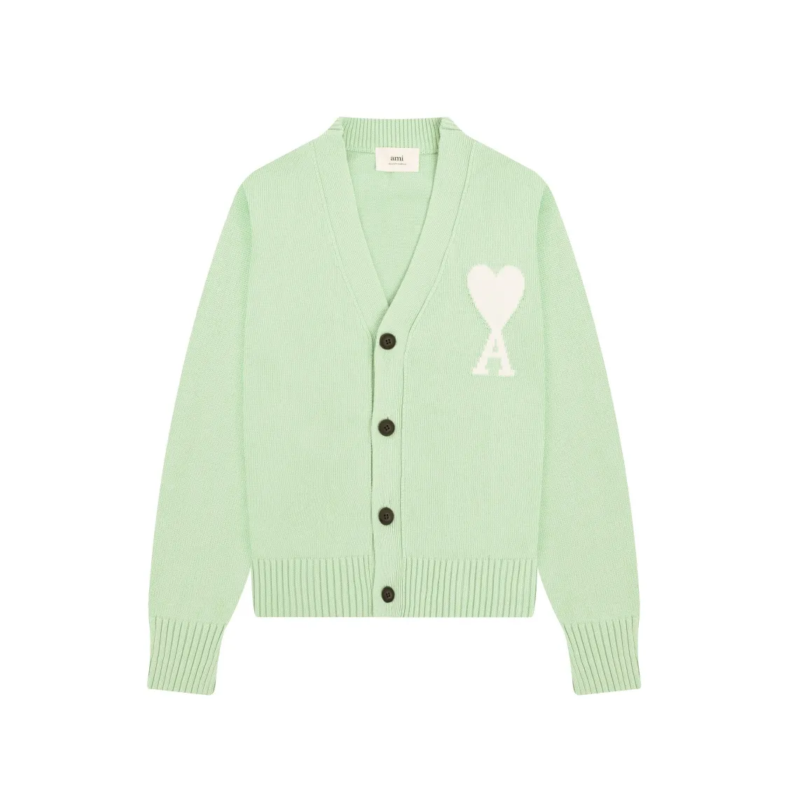 CYA28# 2022 spring and summer new Ami de Coeur macaron love jacquard cardigan sweater for men and women. Color: black, white, light pink, light green, apricot. Size: S-XL