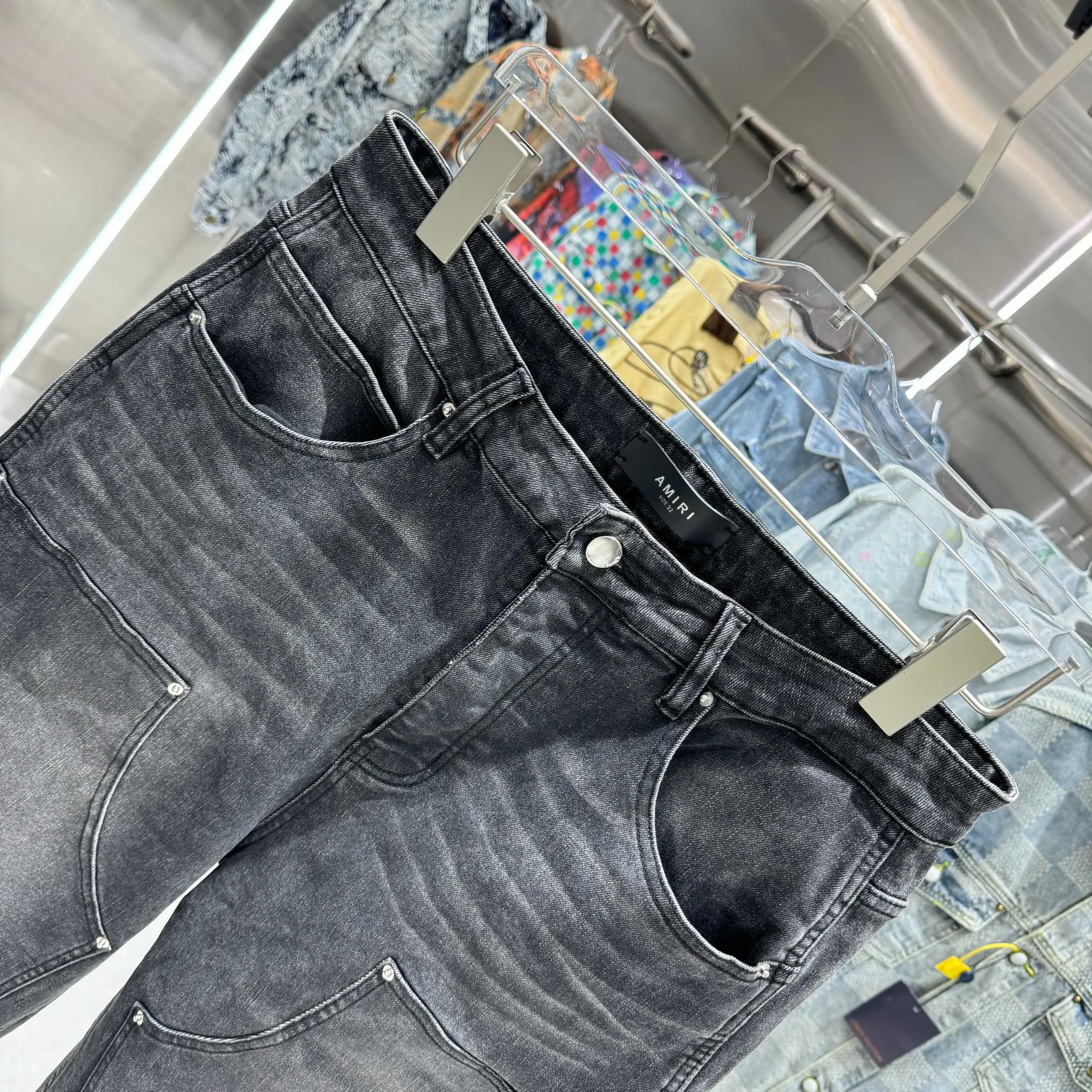 P300 Amiri heavy-duty washed workwear street fashion loose straight jeans Color Black Size 30 32 34 36 38