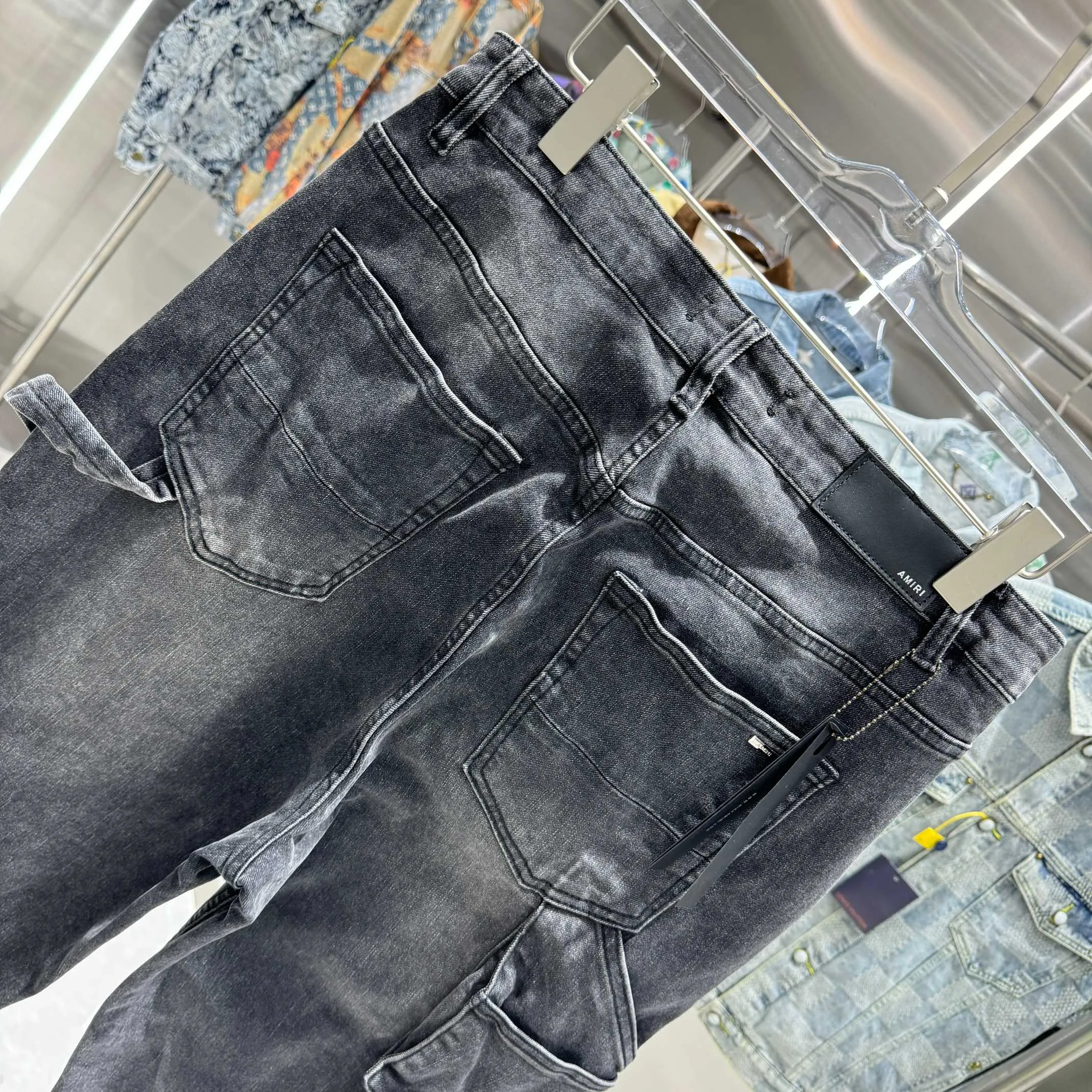 P300 Amiri heavy-duty washed workwear street fashion loose straight jeans Color Black Size 30 32 34 36 38