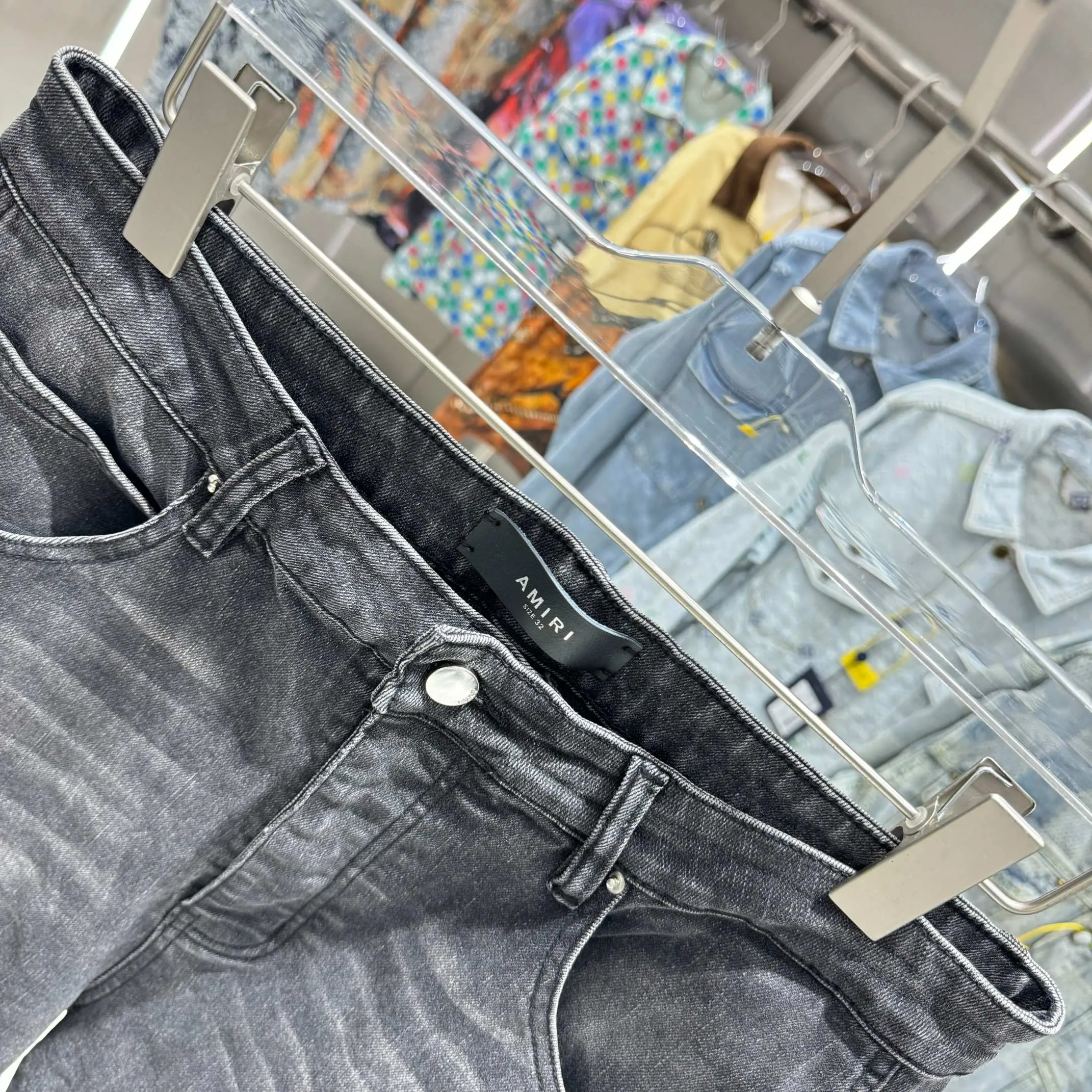 P300 Amiri heavy-duty washed workwear street fashion loose straight jeans Color Black Size 30 32 34 36 38