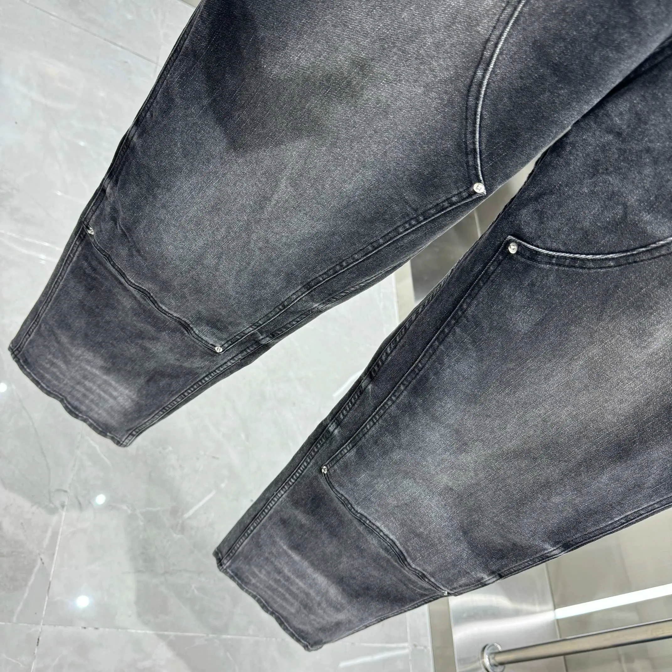 P300 Amiri heavy-duty washed workwear street fashion loose straight jeans Color Black Size 30 32 34 36 38