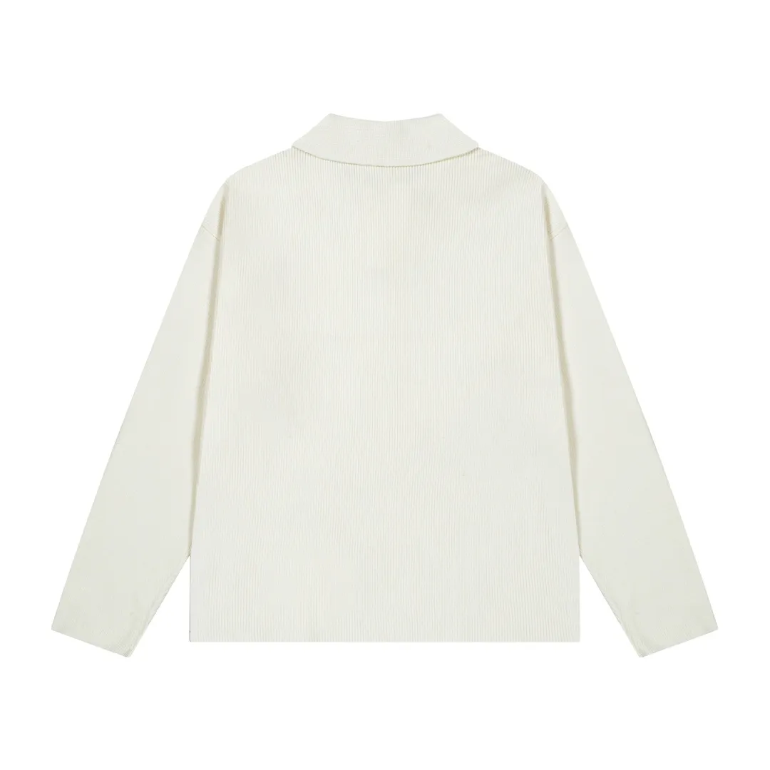 8156# Ami Paris2024 new autumn and winter small love embroidered wool Ami De Coeur polo collar pullover sweater for men and women. Color: black white. Size S-XL