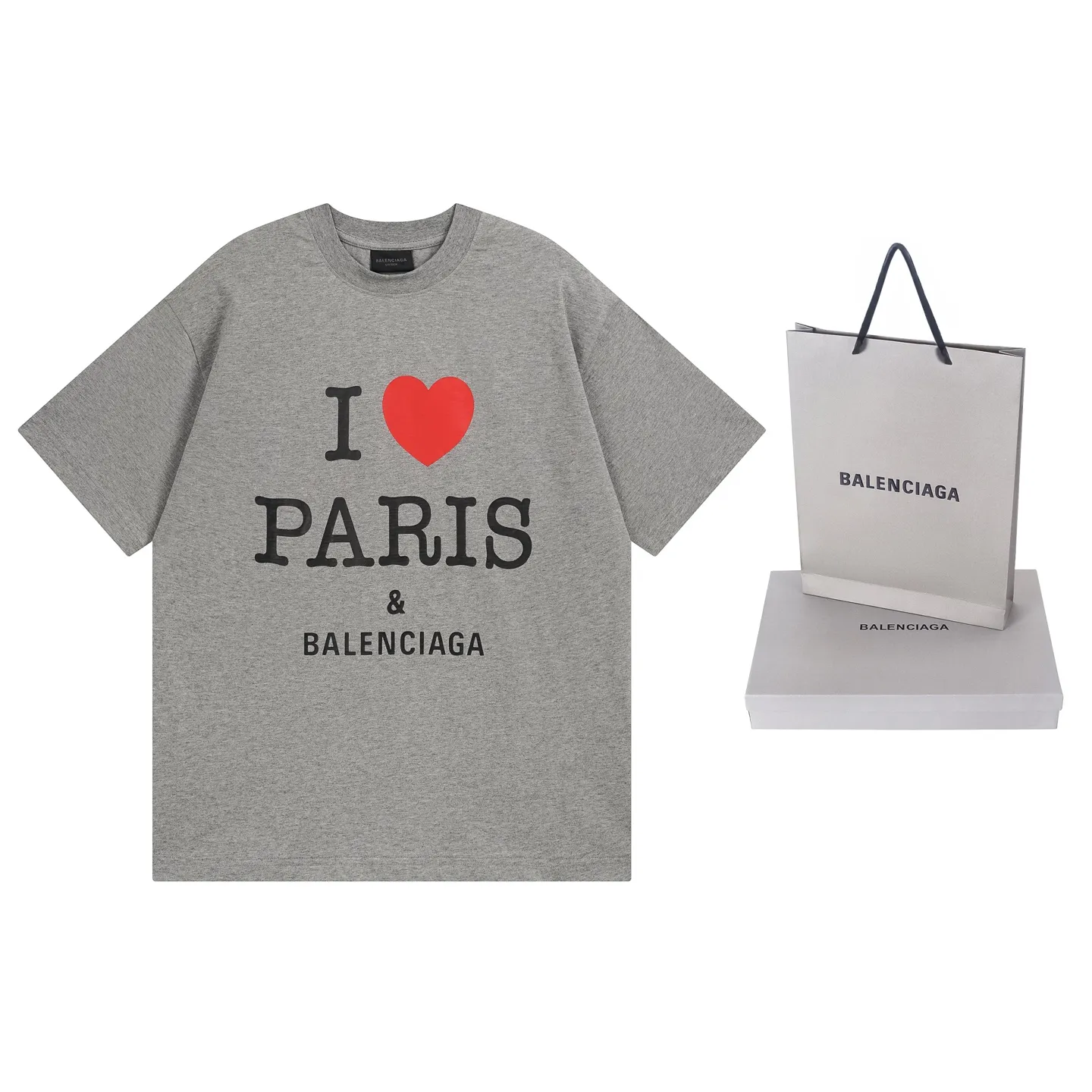 🅿️180 real photos [Top version. Official website quality] BALENCI*GA/Paris.SS24 latest model, front I Love Paris & Balenciaxx art printed short-sleeved T-shirt. Brick cabinet synchronization. Genuine product developed in the first time, happy to print and compare! The fabric is made of Paris ZP custom-woven and dyed cotton double yarn. Weighing 260 grams, the cloth surface is clean. The cloth pattern is clear, soft and comfortable. The threads are dyed with no color difference. The printing uses environmentally friendly imported materials. The letters are clear and the effect is three-dimensional. The version adopts OS loose shoulder design. Same style for men and women. Code: BL223395 Color: off-white, black, floral gray Size: XS S M L