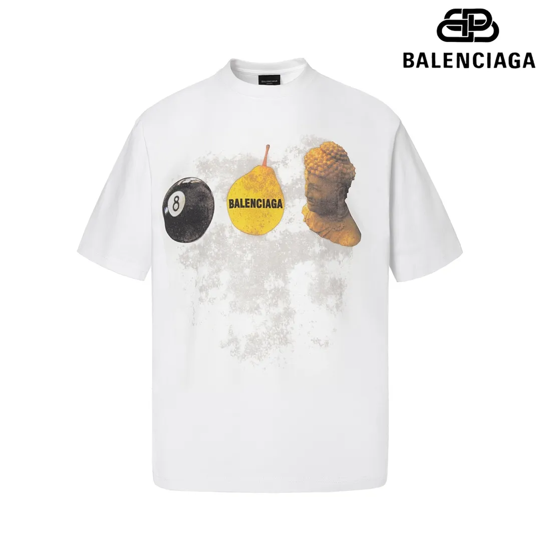 🅿️180 9120# Detailed picture Top version [[BALENCIA*GA] official website quality Paris new black 8 pear Gautama short-sleeved T-shirt OS version Loose dropped shoulders Unisex style Fabric: 260g 100% cotton double yarn Technology: Front panel digital direct printing Garment washing Shape solid Color: Black White Size: XS S M L
