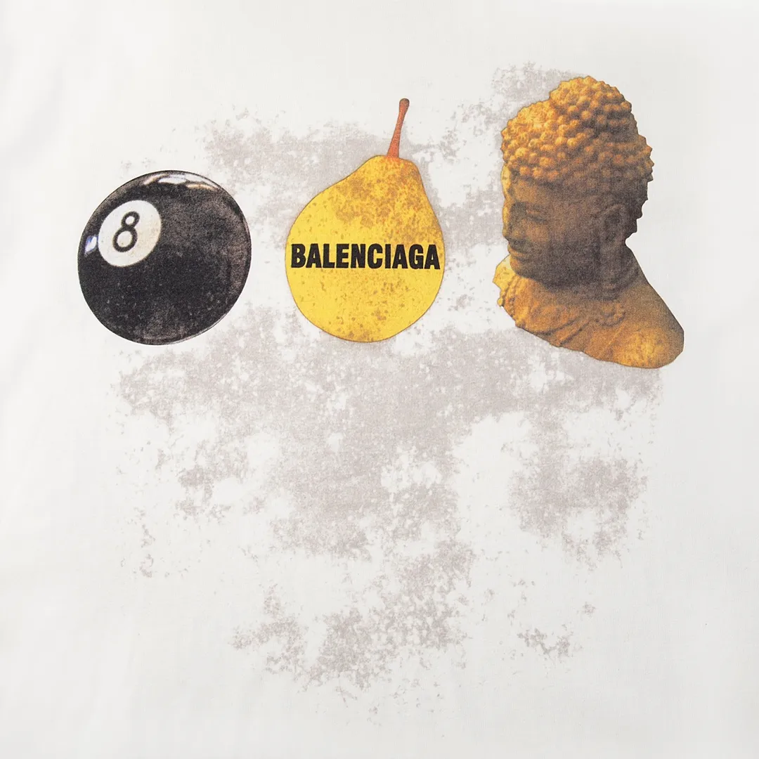 🅿️180 9120# Detailed picture Top version [[BALENCIA*GA] official website quality Paris new black 8 pear Gautama short-sleeved T-shirt OS version Loose dropped shoulders Unisex style Fabric: 260g 100% cotton double yarn Technology: Front panel digital direct printing Garment washing Shape solid Color: Black White Size: XS S M L