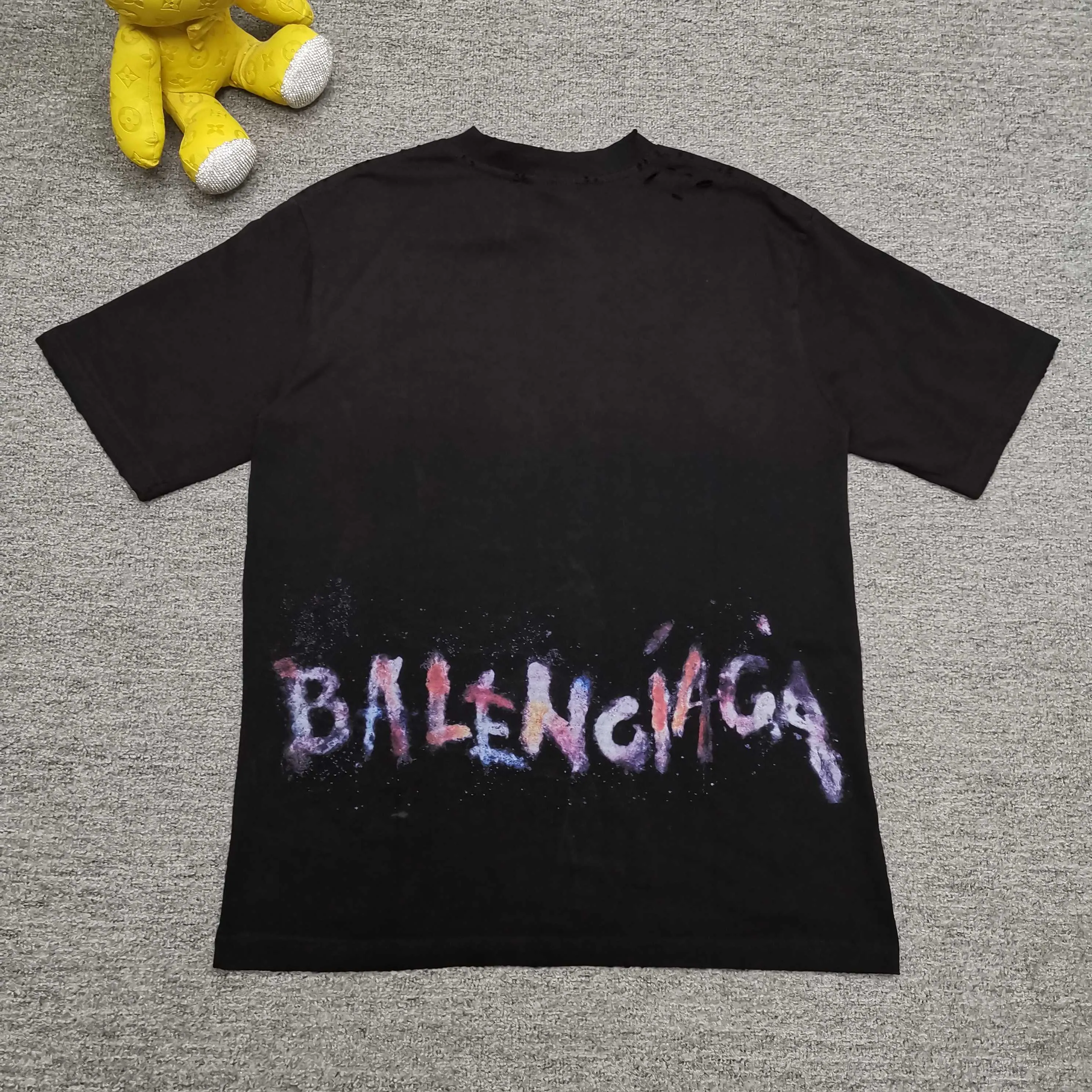 Balenciaga Balenciaga round neck vintage frayed effect short sleeves drop shoulder sleeve T-shirt loose fit color: black code number: XS S M L P280