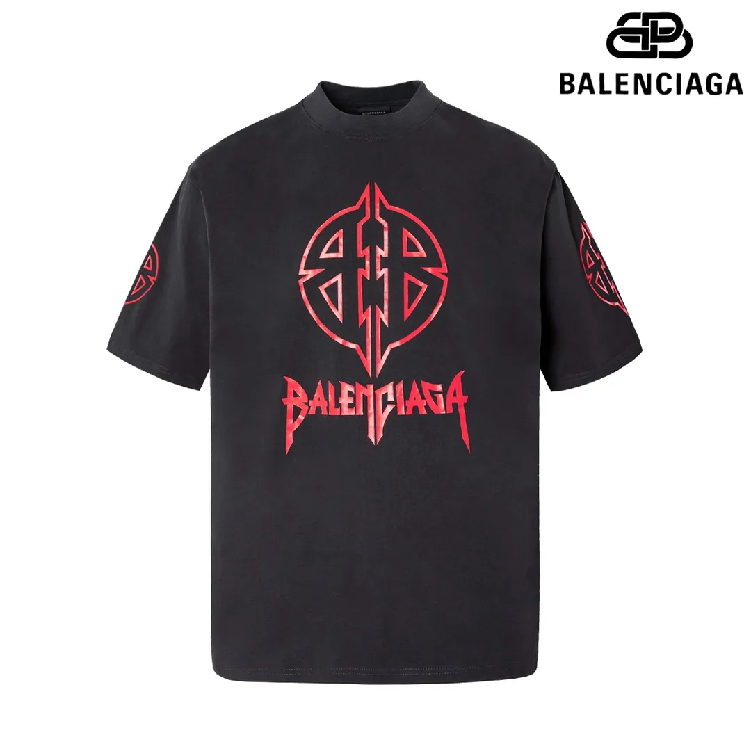 🅿️160 9103# Detailed picture Top version [[BALENCIA*GA] Official website quality Paris new classic letter LOGO printed short-sleeved T-shirt OS version Loose dropped shoulders Unisex style Fabric: 260 grams 100% cotton double yarn Technology: Front and rear panels left and right sleeve printing Garment wash Shape solid Color: Gray blue White Size: XS S M L