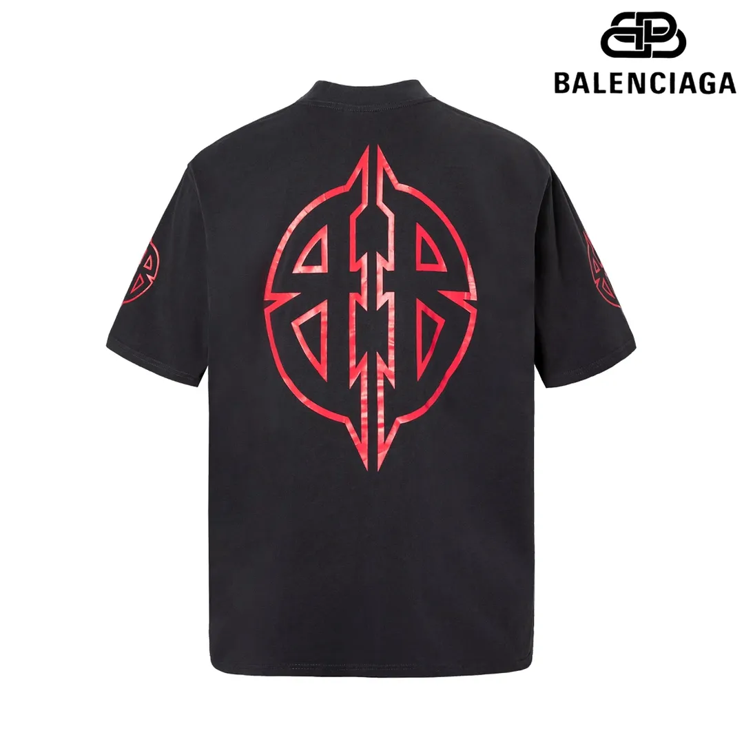 🅿️160 9103# Detailed picture Top version [[BALENCIA*GA] Official website quality Paris new classic letter LOGO printed short-sleeved T-shirt OS version Loose dropped shoulders Unisex style Fabric: 260 grams 100% cotton double yarn Technology: Front and rear panels left and right sleeve printing Garment wash Shape solid Color: Gray blue White Size: XS S M L