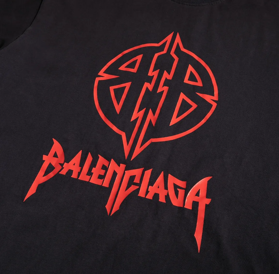 🅿️160 9103# Detailed picture Top version [[BALENCIA*GA] Official website quality Paris new classic letter LOGO printed short-sleeved T-shirt OS version Loose dropped shoulders Unisex style Fabric: 260 grams 100% cotton double yarn Technology: Front and rear panels left and right sleeve printing Garment wash Shape solid Color: Gray blue White Size: XS S M L