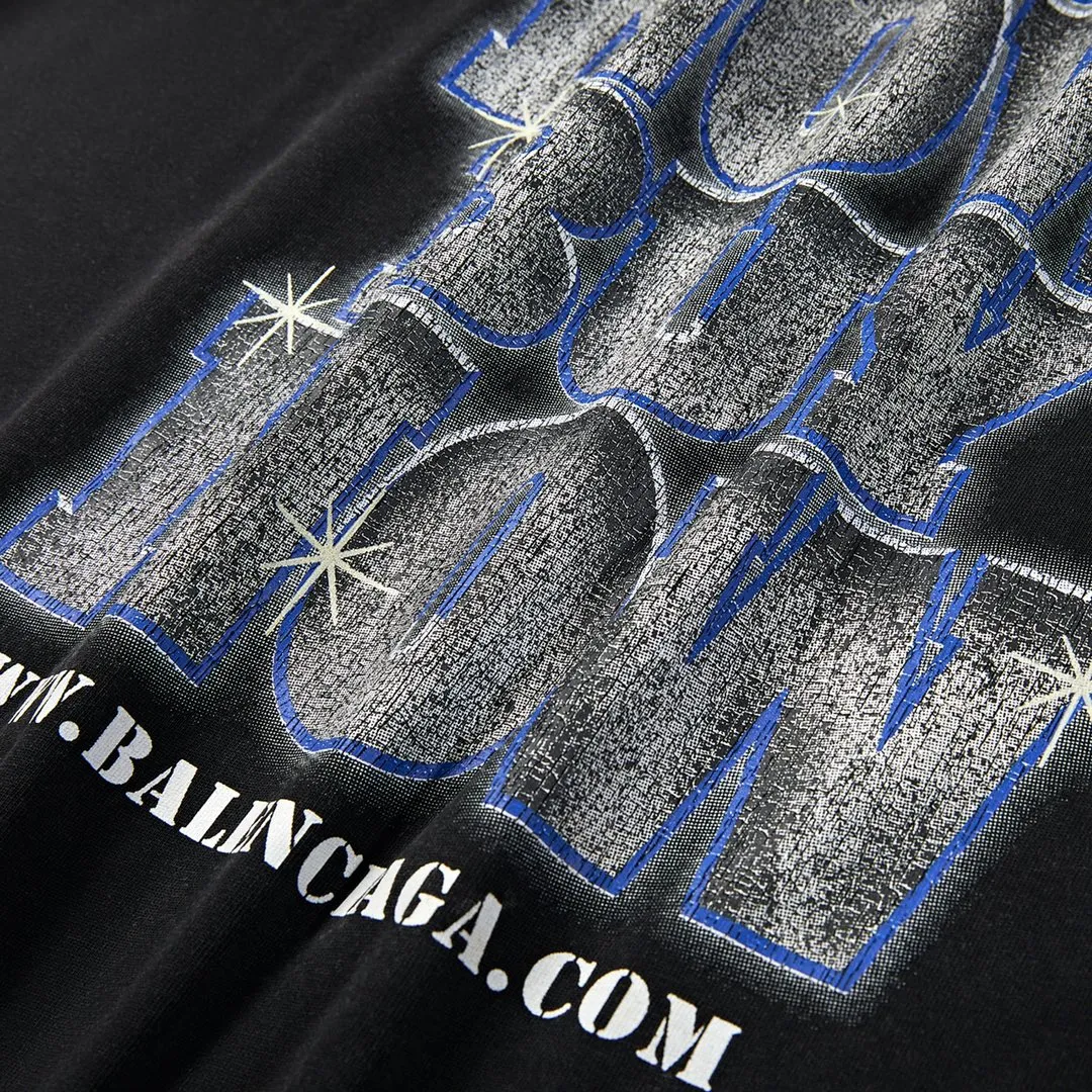 🅿️180 9126# Detailed picture Top version [[BALENCIA*GA] official website quality Paris new co-branded SEENOWBUYNOW diamond short-sleeved T-shirt OS version Loose dropped shoulders Unisex style Fabric: 260g 100% cotton double yarn Craftsmanship: front and rear panels left and right sleeve printing Garment wash worn distressed fixed color Color: washed black washed blue white Size: XS S M L