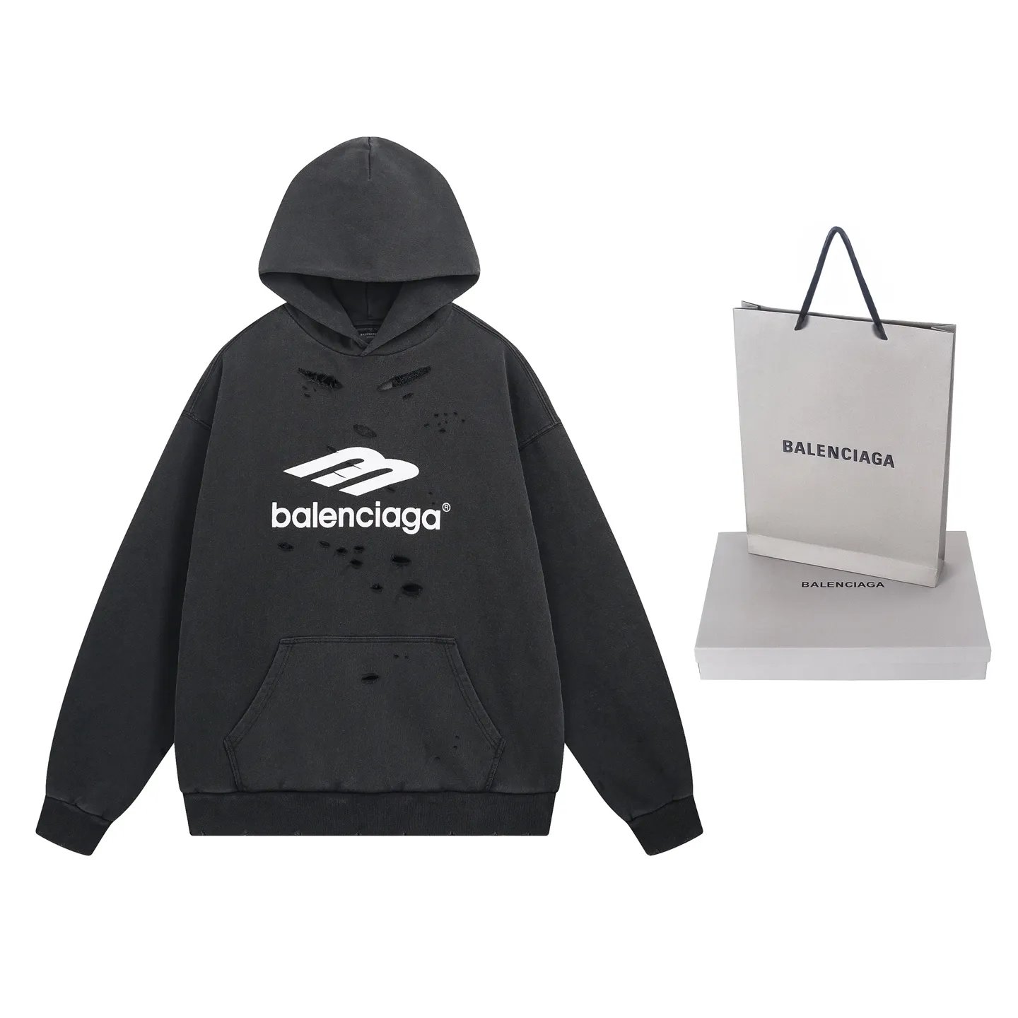🅿️372 Actual pictures [Top version. Official website quality] BALENCI*GA/Paris BALENCI*GA#25 new model, 3M classic LOGO printed on the chest, washed and worn hooded sweatshirt. Brick cabinet sync. Wash water super heavy process. Welcome to compare. The fabric is made of Paris ZP custom-woven and dyed cotton terry sweatshirt. The weight is 460 grams. The cloth surface is clean. The cloth pattern is clear. It is soft and comfortable. It has good color fastness and is not easy to change color. The threads are woven and dyed with no color difference. The printing uses imported environmentally friendly materials and the letters are three-dimensional. Comparisons welcome. Restore brick cabinet. The version adopts OS loose shoulder style. Same style for men and women. Code: BL258961 Color: Washed black, washed blue Size: XS S M L