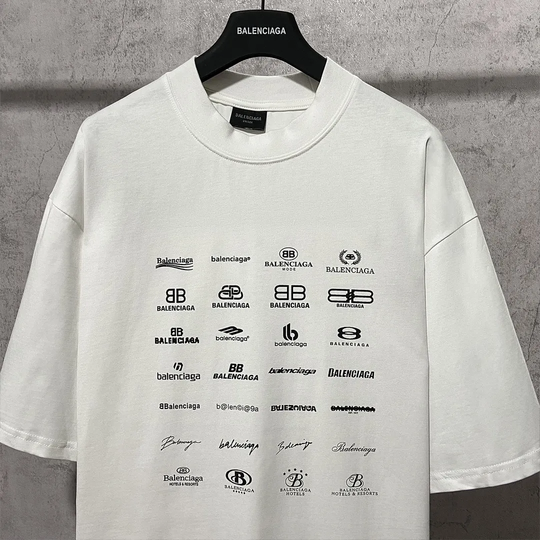 🅿️160 9137# Actual photo Top version [[BALENCIA*GA] official website quality Paris new classic LOGO past collection printed short-sleeved T-shirt OS version Loose shoulder Unisex fabric: 260 grams 100% cotton double yarn Technology: front and back printing Garment washing Shape solid color Color: black white Size: XS S M L