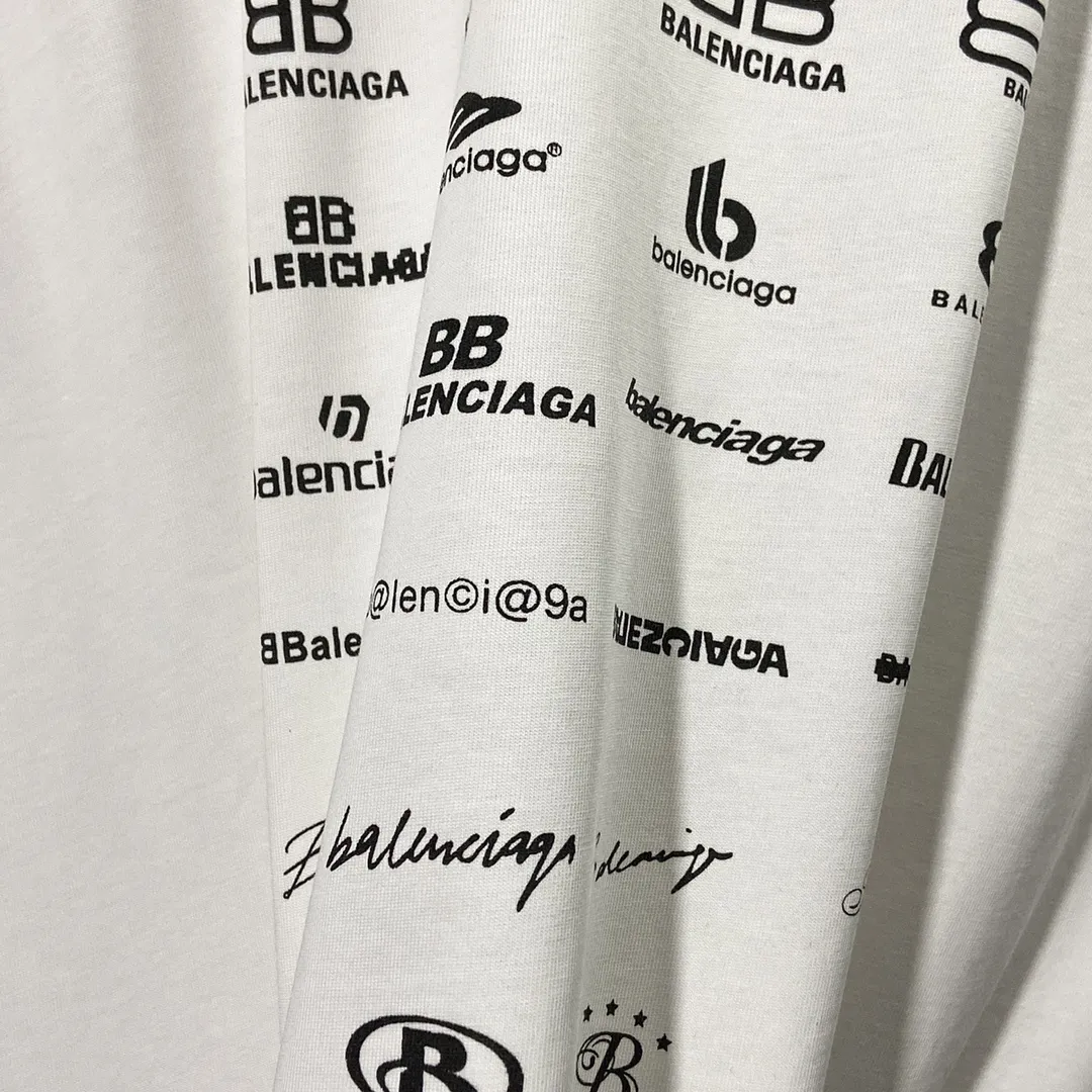 🅿️160 9137# Actual photo Top version [[BALENCIA*GA] official website quality Paris new classic LOGO past collection printed short-sleeved T-shirt OS version Loose shoulder Unisex fabric: 260 grams 100% cotton double yarn Technology: front and back printing Garment washing Shape solid color Color: black white Size: XS S M L