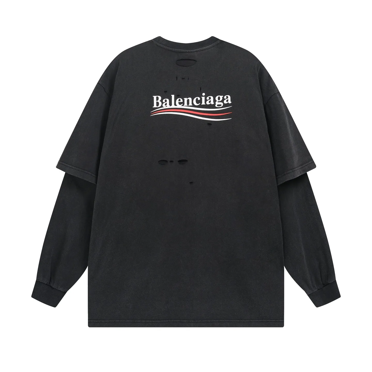 🅿️270 real photos [Top version. Official website quality] BALENCI*GA/Paris BALENCI*GA#25 new style, Coke letters classic LOGO printed on the chest and back, washed and worn two-piece long-sleeved T-shirt. Brick cabinet synchronization. Note! ️This model is a two-piece set. Wash water super heavy process. Welcome to compare. The fabric is made of Paris ZP custom-woven and dyed 100% cotton double-yarn compact cotton. The weight is 260 grams. The cloth surface is clean. The cloth pattern is clear. It is soft and comfortable. It has good color fastness and is not easy to change color. The threads are woven and dyed with no color difference. The printing uses imported environmentally friendly materials and the letters are three-dimensional. Comparisons welcome. Restore brick cabinet. The version adopts OS loose shoulder version. Same style for men and women. Code: BL255082 Color: washed black Size: XS S M L