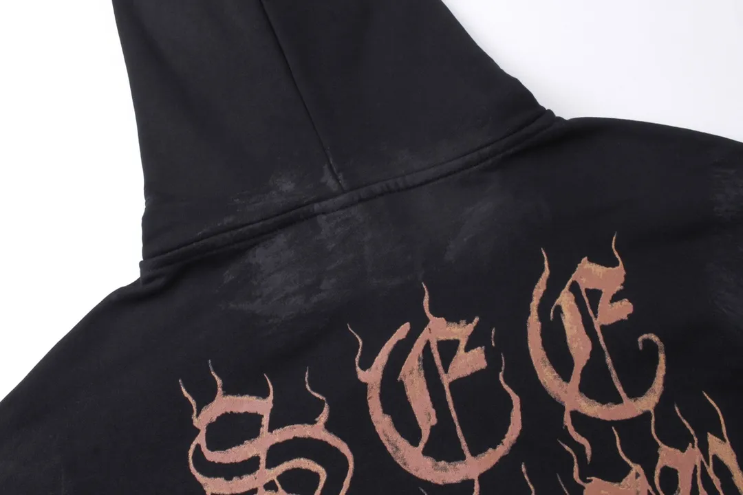🅿️340 detailed pictures [Top version. Official website quality] BALENCI*GA/Paris. 2024 latest Sanskrit letter LOGO hand-painted graffiti washed and worn hooded sweatshirt. Brick cabinet synchronization. ⚠️Difference in market currency. YB development. Worn. Hand-painted consistent with ZP,‼ ️The fabric is made of Paris ZP custom-woven and dyed cotton terry sweatshirt. The weight is 450 grams. The cloth surface is clean. The cloth pattern is clear, soft and comfortable. The threads are dyed with no color difference. The printing process is extremely complex, and the garments are hand-painted, worn, and distressed, and the process is extremely heavy. Comparisons welcome. The version adopts OS loose shoulder design. Same style for men and women. Code: BL238007 Color: black blue Size: XS S M L