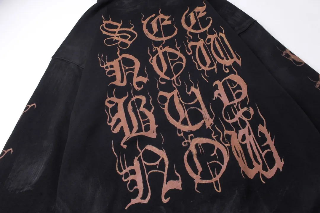 🅿️340 detailed pictures [Top version. Official website quality] BALENCI*GA/Paris. 2024 latest Sanskrit letter LOGO hand-painted graffiti washed and worn hooded sweatshirt. Brick cabinet synchronization. ⚠️Difference in market currency. YB development. Worn. Hand-painted consistent with ZP,‼ ️The fabric is made of Paris ZP custom-woven and dyed cotton terry sweatshirt. The weight is 450 grams. The cloth surface is clean. The cloth pattern is clear, soft and comfortable. The threads are dyed with no color difference. The printing process is extremely complex, and the garments are hand-painted, worn, and distressed, and the process is extremely heavy. Comparisons welcome. The version adopts OS loose shoulder design. Same style for men and women. Code: BL238007 Color: black blue Size: XS S M L
