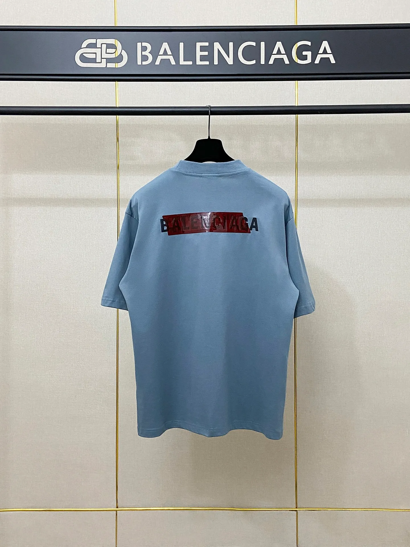 🅿️180 9201# real shot top version [[BALENCIA*GA] official website quality Paris new front and back letter embroidery tape taped short-sleeved T-shirt OS version loose dropped shoulders Unisex style Fabric: 260g 100% cotton double yarn Technology: front and back embroidery front and back taping garment wash shaping solid color Color: black white blue floral gray Size: XS S M L