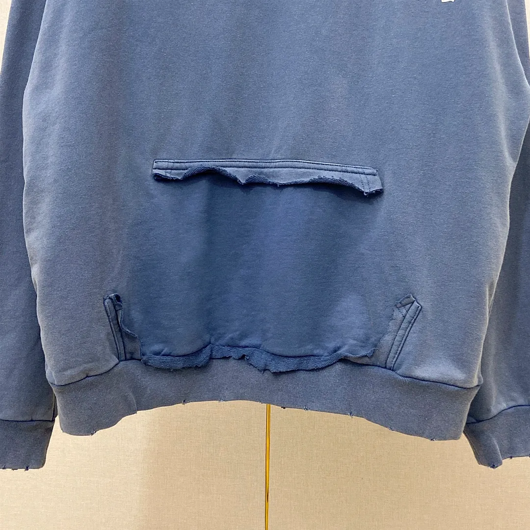 🅿️330 7153# Actual pictures Top version [BALENCIA*GA] Official website quality Paris's new yellow tape series hooded sweatshirt OS version Loose dropped shoulders Unisex style Fabric: 480g 100% cotton terry sweatshirt Technology: Front and back digital direct printing Garment wash Worn Old Shape Solid color Color: Washed black Gray blue Washed blue Size: XS S M L