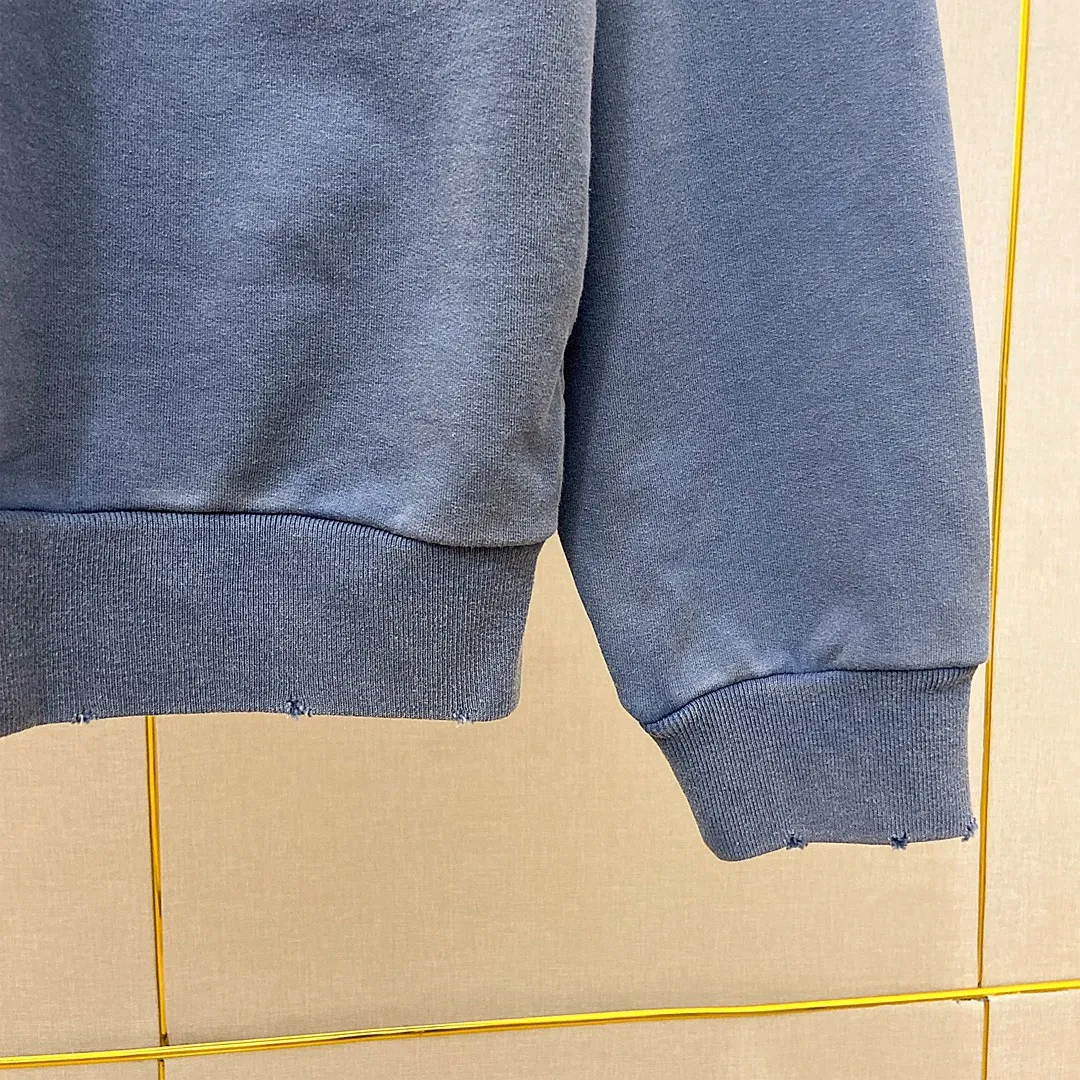 🅿️330 7153# Actual pictures Top version [BALENCIA*GA] Official website quality Paris's new yellow tape series hooded sweatshirt OS version Loose dropped shoulders Unisex style Fabric: 480g 100% cotton terry sweatshirt Technology: Front and back digital direct printing Garment wash Worn Old Shape Solid color Color: Washed black Gray blue Washed blue Size: XS S M L