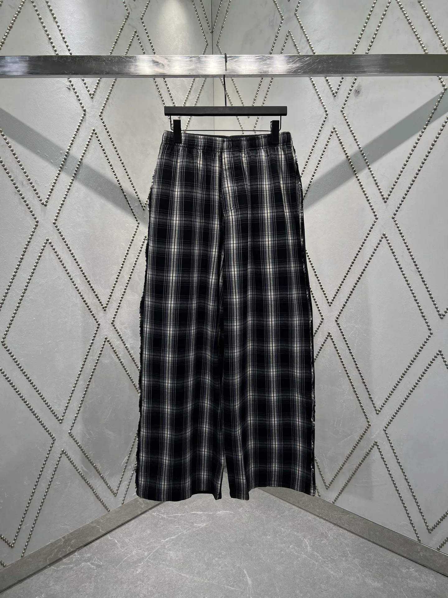 🅿️440 Paris 25ss new custom-dyed plaid splicing loose casual pants, same style for men and women! High version! Size: S.M.L.XL.