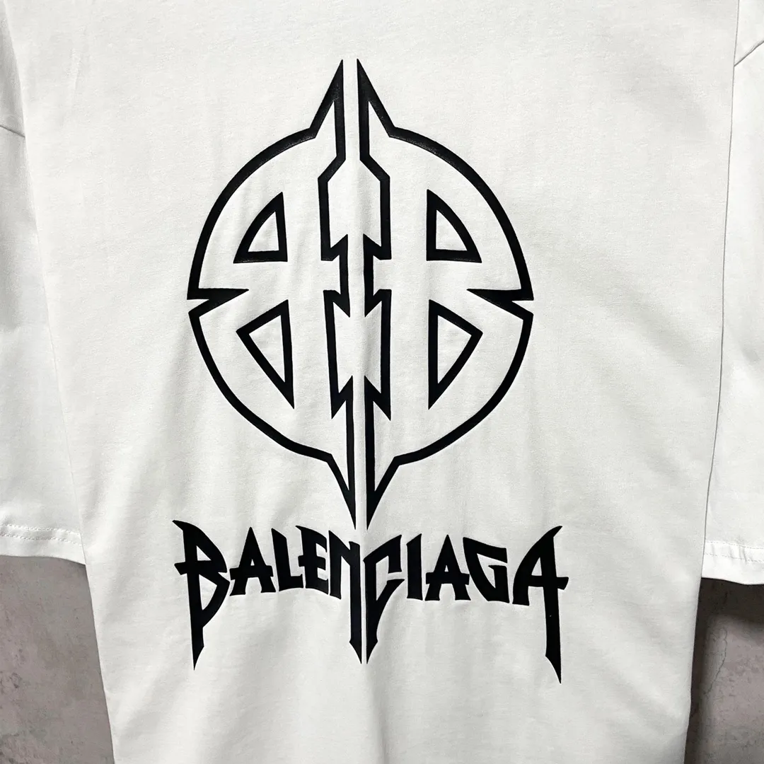 🅿️160 103# Actual pictures Top version [[BALENCIA*GA] Official website quality Paris new classic letter LOGO printed short-sleeved T-shirt OS version Loose dropped shoulders Unisex style Fabric: 260g 100% cotton double yarn Technology: Front and rear left and right sleeve printing Garment wash Shaping Solid color Color: Gray blue White Size: XS S M L
