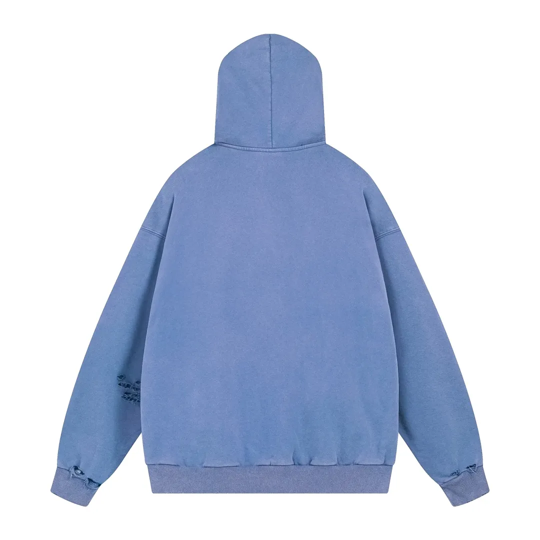 🅿️370 real photos [Top version. Official website quality] BALENCI*GA/Paris. 2024 latest autumn and winter Paris Eiffel Tower direct-injection white ink gradient color printing washed and worn hooded sweatshirt. Overweight craftsmanship, brick cabinet synchronization. ⚠️Distinguish the market currency, genuine product development, welcome to compare! The weight is 460 grams, ground. The hand-painted is consistent with ZP, and the printing uses Kornit digital direct printing. The garments are washed and worn. The whole piece is designed with extra heavy craftsmanship. Comparisons welcome. The version adopts OS loose shoulder design. Same style for men and women. Code: BL238919 Color: pink, washed blue Size: XS. S. M. L