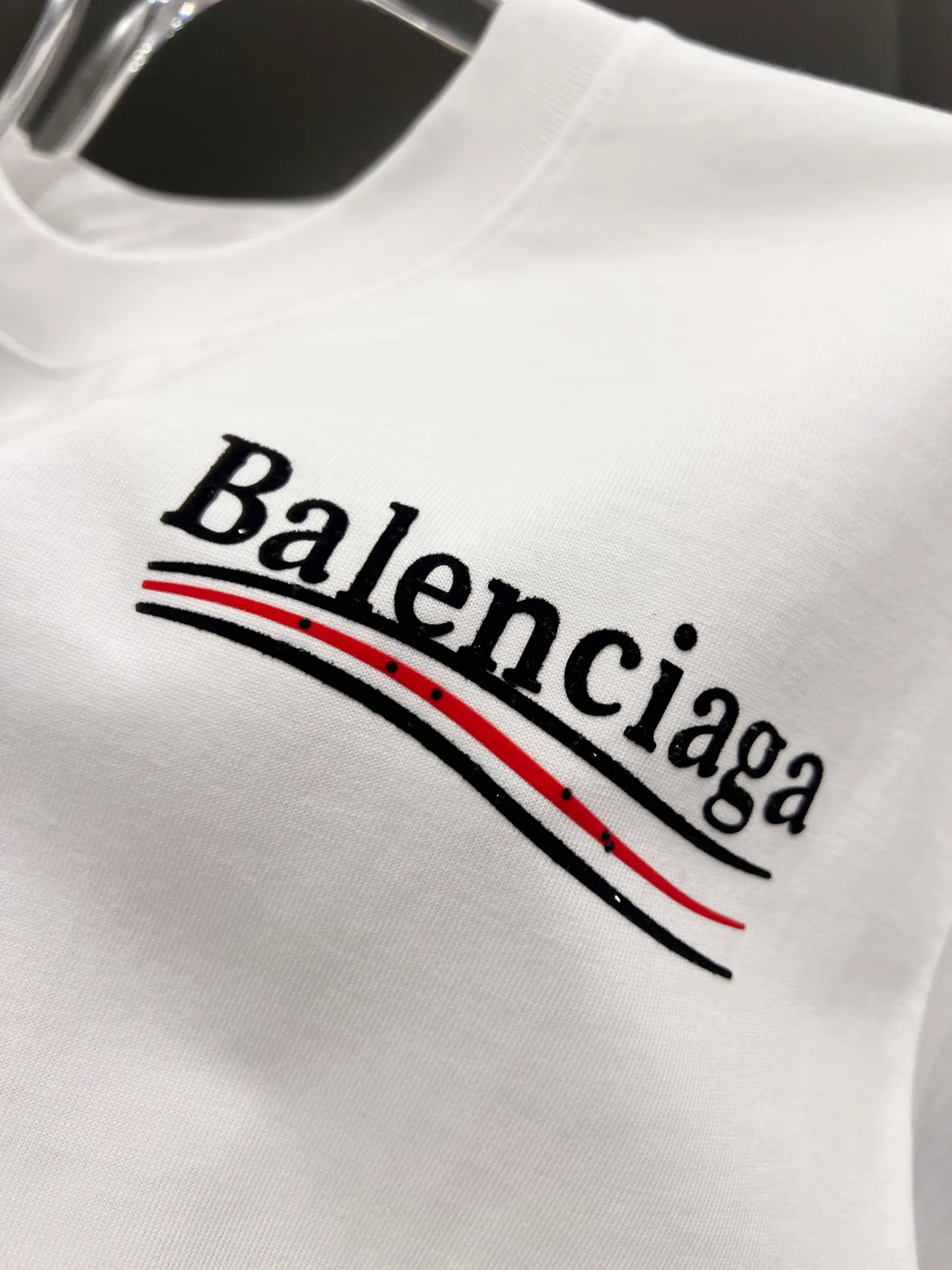 🅿️190 BAL Balenciaga 2025 autumn and winter new short-sleeved T-shirt, classic Coke logo printing + hot diamond process, loose version for men and women, S M L XL XXL, five sizes, color: black, white, Angora red