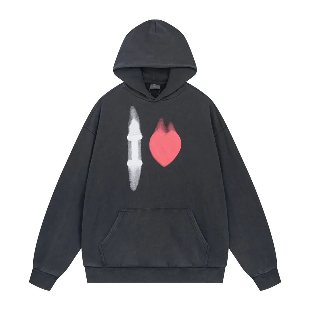 🅿️310 Detailed picture [Top version. Official website quality] BALENCI*GA/Paris BALENCI*GA#Valentine's Day. Limited to the latest model, 520 love printed ribbed embroidery LOGO hooded sweatshirt on the back. Brick cabinet synchronization. The fabric is made of Paris ZP custom-woven and dyed cotton double yarn large sweatshirt. The weight is 450 grams, the cloth surface is clean. The cloth texture is clear. Soft and comfortable. The color fastness is good. It is not easy to change color. The threads are woven and dyed with no color difference. The printing is done by computer direct printing, with ribbed embroidery on the back for a three-dimensional effect. The version adopts OS loose shoulder style. Same style for men and women. Code: BL238028 Color: washed black, off-white. Size: XS S M L