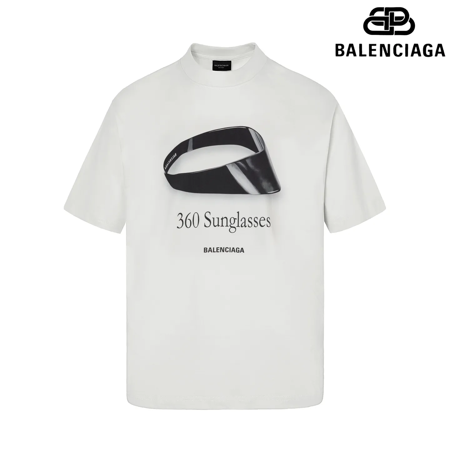 🅿️170 9197# Detailed picture Top version [[BALENCIA*GA] official website quality Paris new sunglasses front and rear digital direct printing printed short-sleeved T-shirt OS version loose dropped shoulders Unisex style Fabric: 260 grams 100% cotton double yarn Technology: front and rear digital direct printing Garment wash Shape solid color Color: off-white Size: XS S M L