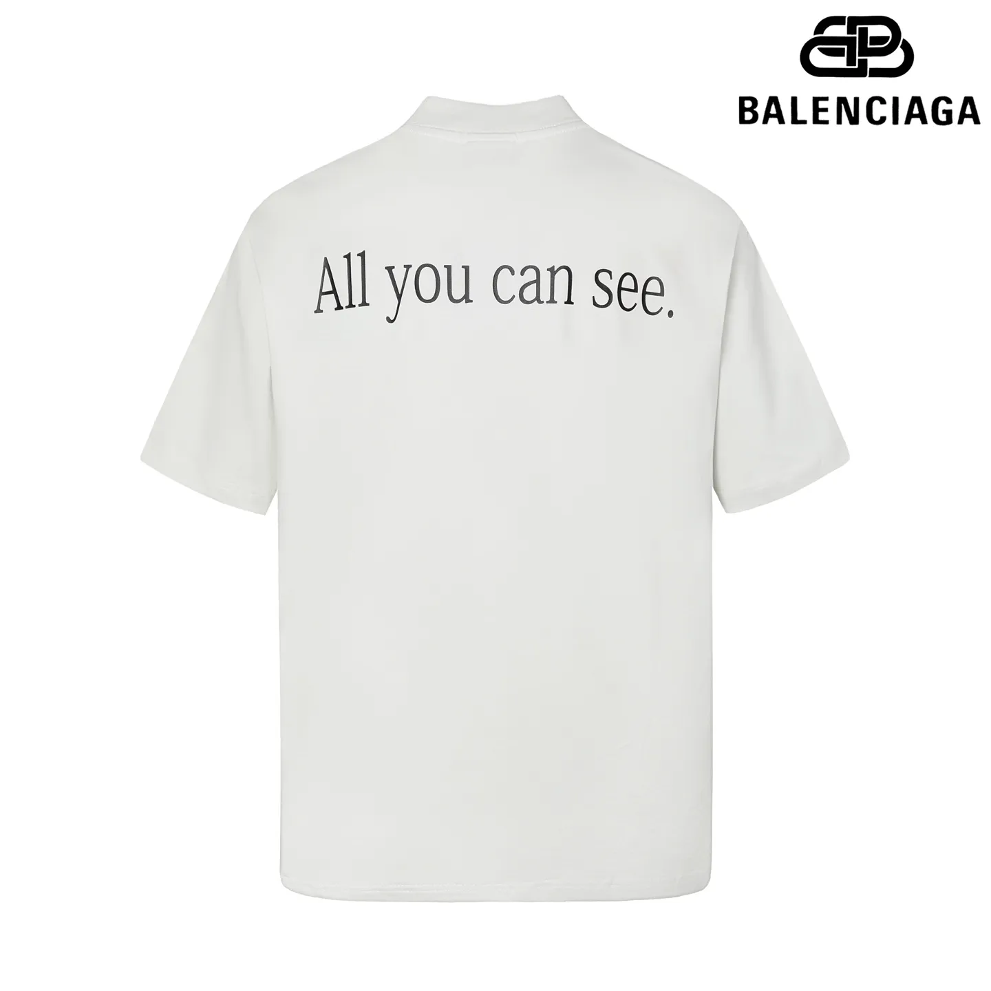 🅿️170 9197# Detailed picture Top version [[BALENCIA*GA] official website quality Paris new sunglasses front and rear digital direct printing printed short-sleeved T-shirt OS version loose dropped shoulders Unisex style Fabric: 260 grams 100% cotton double yarn Technology: front and rear digital direct printing Garment wash Shape solid color Color: off-white Size: XS S M L
