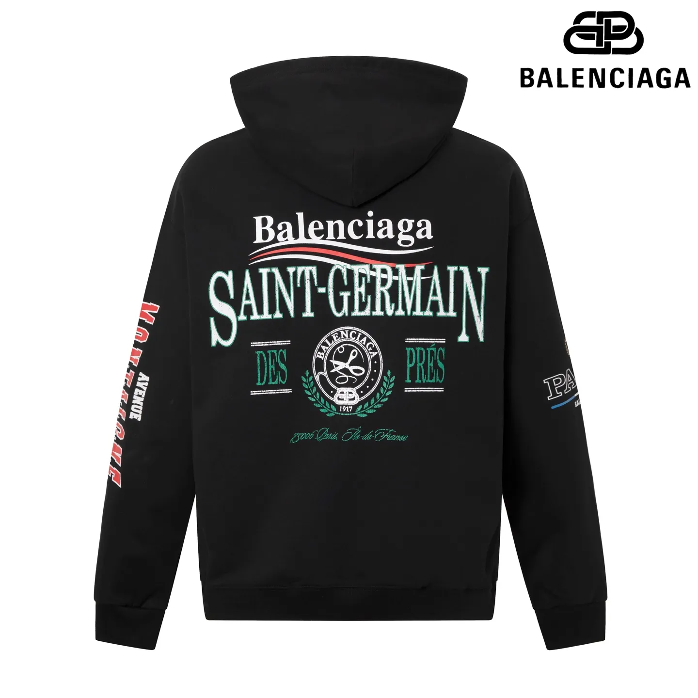 🅿️300 7206# Detailed picture Top version [[BALENCIA*GA] Official website quality Paris new Balenciaxx art multi-branded hooded sweatshirt OS version Loose dropped shoulders Unisex style Fabric: 480g 100% cotton terry Davidson Technique: Front and back panels left and right sleeve printing Garment wash Shape solid color Color: Black White Size: XS S M L