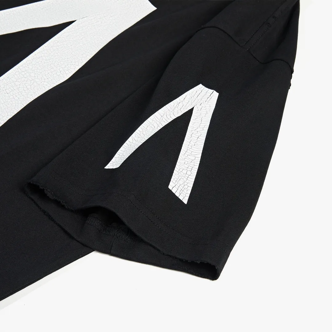 🅿️180 9121# Detailed picture Top version [[BALENCIA*GA] official website quality Paris new joint music collaboration cracked stretch crack short-sleeved T-shirt OS version loose dropped shoulders Unisex style Fabric: 260g 100% cotton double yarn Process: front and rear panels left and right sleeves crack print Garment wash worn distressed solid color Color: black (cracked) gray (cracked) Size: XS S M L