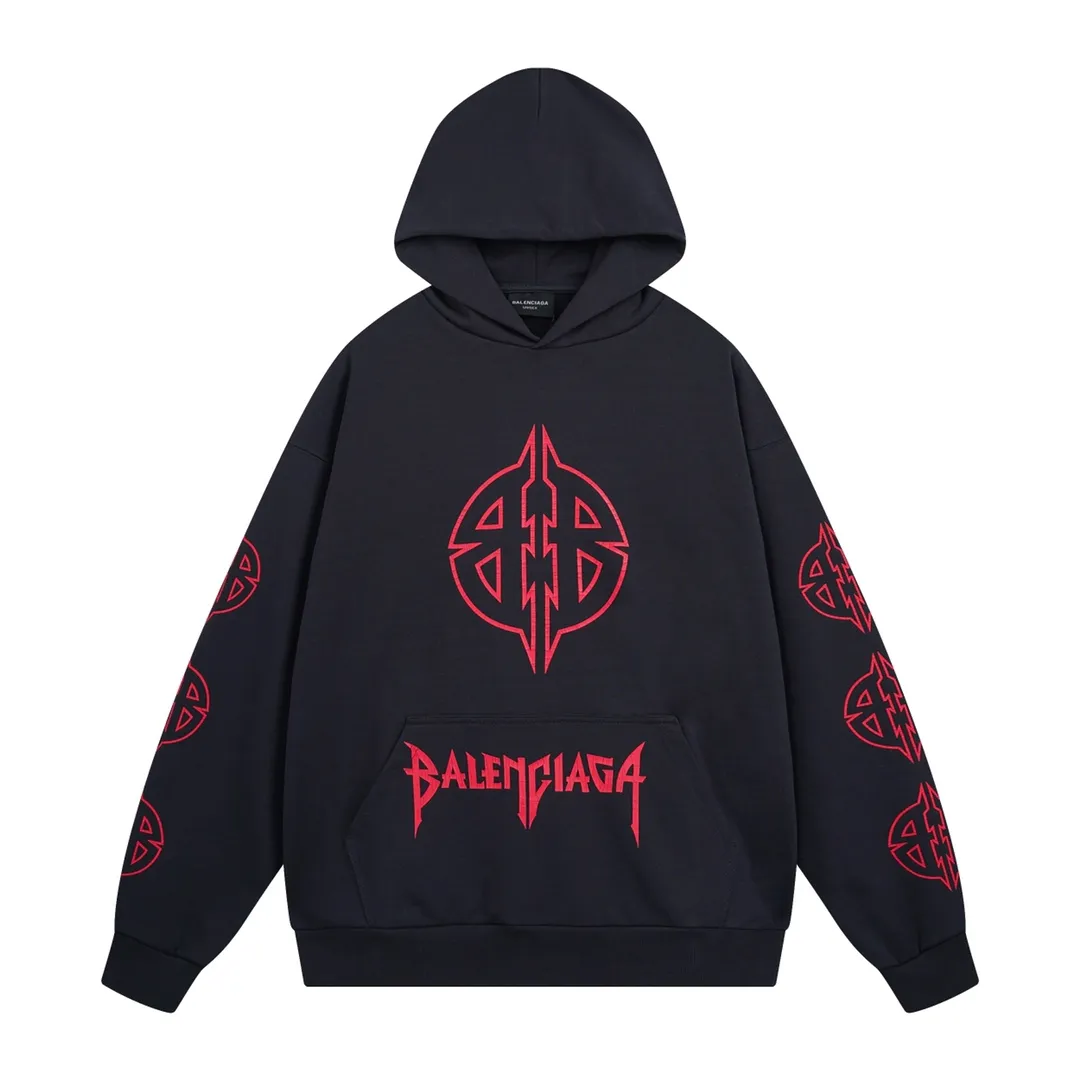 🅿️310 Detailed picture [Top version. Official website quality] BALENCI*GA/Paris. 2024 new style. Classic LOGO split print hooded sweatshirt. Brick cabinets are synchronized. Genuine products are developed at the first time, and you can print and compare! The fabric is made of Paris ZP custom-woven and dyed 100% cotton double-yarn compact cotton. The weight is 450 grams. The cloth surface is clean. The cloth pattern is clear, soft and comfortable. The threads are dyed with no color difference. The classic printing is made of environmentally friendly imported materials, and the letters are cracked and printed. The letters are clear and the effect is three-dimensional. Restored brick cabinet. Ready-made clothes are washed and distressed, different market currency, welcome to compare, the version adopts OS loose shoulder version. Same style for men and women Coding: BL238077 Color: Dark blue gray Size: XS S M L