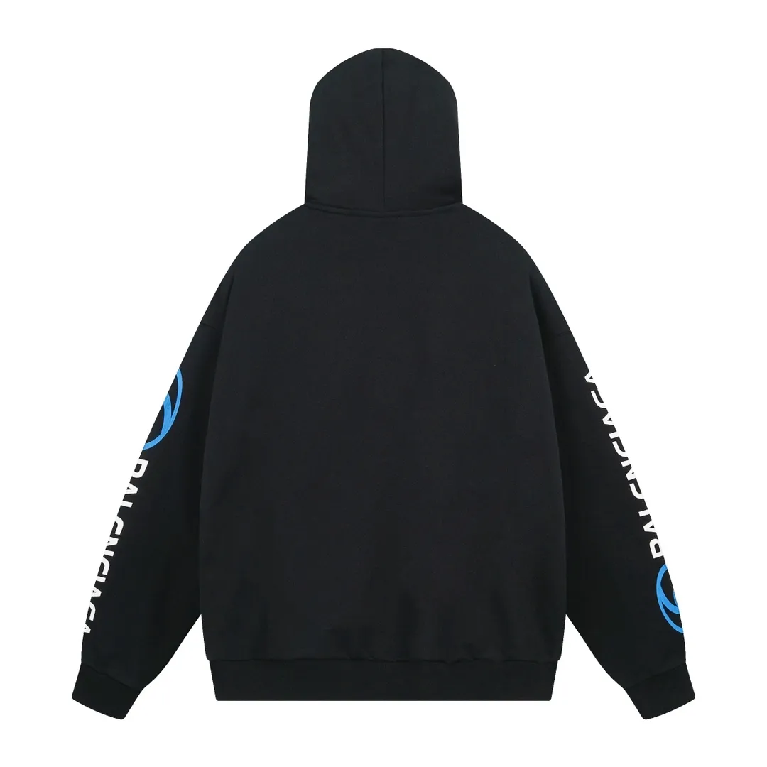 🅿️330 real photos [Top version. Official website quality] BALENCI*GA/Paris. 2024 new style. Paris surf pattern letter printing straight cracks. Ready-to-wear worn and distressed hooded sweatshirt, brick cabinet synchronization. Genuine product developed at the first time, happy to print and compare! The fabric is made of Paris ZP custom-woven and dyed cotton terry sweatshirt. Weighing 460 grams, the cloth surface is clean. The cloth pattern is clear, soft and comfortable. The threads are dyed with no color difference. The classic LOGO is printed using environmentally friendly imported materials with clear pattern letters and a three-dimensional effect. Restored brick cabinet. Ready-made garments are washed, worn and distressed. Different market currency. Welcome to compare. The version adopts OS loose shoulder style. Same style for men and women. Code: BL238931 Color: gray blue, gray white Size: XS S M L