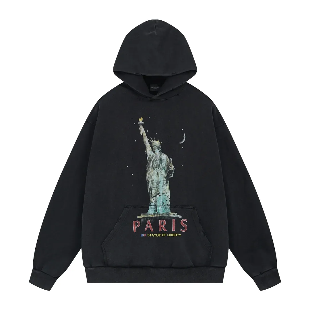 🅿️360 photos [Top version. Official website quality] BALENCI*GA/Paris. 2024 catwalk style goddess washed, worn and worn hooded sweatshirt. 2024 new model. All pattern details, colors and Y-plates are customized, made with super heavy craftsmanship, and washed and polished. Please refer to the picture for delivery at Jubie Market. Brick cabinets are synchronized. Genuine products are developed at the first time, and you can print and compare! The fabric is made of Paris ZP custom-woven and dyed cotton terry sweatshirt. Weighing 460 grams, the cloth surface is clean. The cloth pattern is clear, soft and comfortable. The threads are dyed with no color difference. The printing uses environmentally friendly imported materials and self-inking direct injection, with clear letters and three-dimensional effect. The entire garment is washed and distressed. The version adopts OS loose shoulder design. Same style for men and women. Code: BL238926 Color: washed black Size: XS S M L